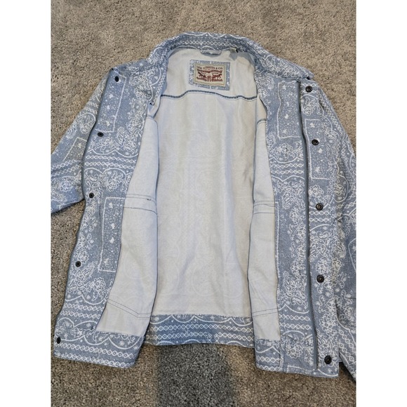 Levi's Lightweight Trucker Shirt Jacket Denim Light Blue Bandana Men's Size XL - Picture 12 of 16